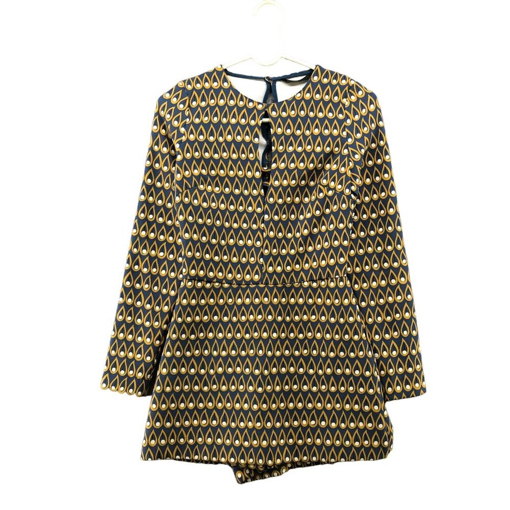 Zara Navy and Mustard Printed Long-Sleeve Romper